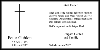 Traueranzeige von Peter Gehlen von trauer.extra-tipp-moenchengladbach.de