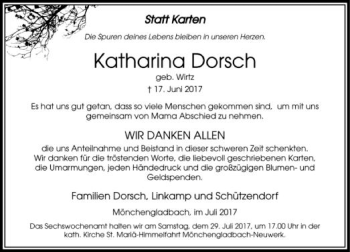 Traueranzeige von Katharina Dorsch von trauer.extra-tipp-moenchengladbach.de