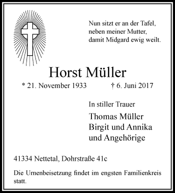 Traueranzeige von Horst Müller von trauer.extra-tipp-moenchengladbach.de