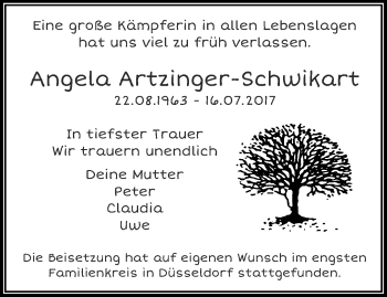 Traueranzeige von Angela Artzinger-Schwikart von trauer.wuppertaler-rundschau.de