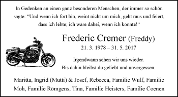 Traueranzeige von Frederic Cremer von trauer.extra-tipp-moenchengladbach.de