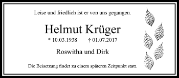 Traueranzeige von Helmut Krüger von trauer.extra-tipp-moenchengladbach.de