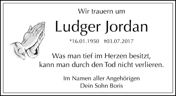 Traueranzeige von Ludger Jordan von trauer.stadt-panorame.de