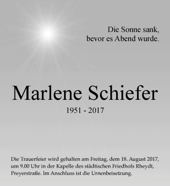Traueranzeige von Marlene Schiefer von trauer.extra-tipp-moenchengladbach.de