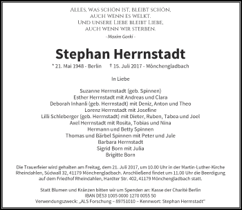 Traueranzeige von Stephan Herrnstadt von trauer.wuppertaler-rundschau.de