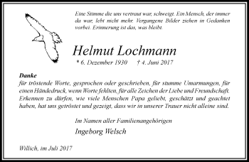 Traueranzeige von Helmut Lochmann von trauer.extra-tipp-moenchengladbach.de