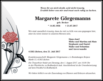Traueranzeige von Margarete Görgemanns von trauer.stadt-kurier.de