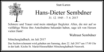 Traueranzeige von Hans-Dieter Sembdner von trauer.extra-tipp-moenchengladbach.de