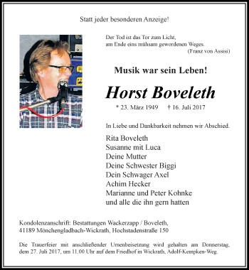 Traueranzeige von Horst Boveleth von trauer.extra-tipp-moenchengladbach.de