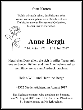 Traueranzeige von Anne Bergh von trauer.extra-tipp-moenchengladbach.de