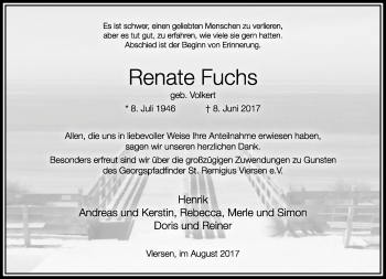 Traueranzeige von Renate Fuchs von trauer.extra-tipp-moenchengladbach.de