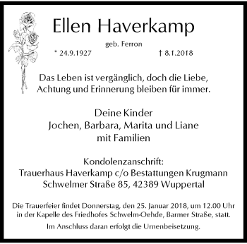 Traueranzeige von Ellen Haverkamp von trauer.wuppertaler-rundschau.de