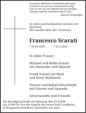 Traueranzeige von Francesco Scarati von trauer.wuppertaler-rundschau.de