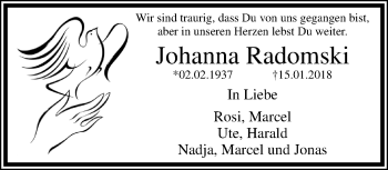 Traueranzeige von Johanna Radomski von trauer.mein.krefeld.de