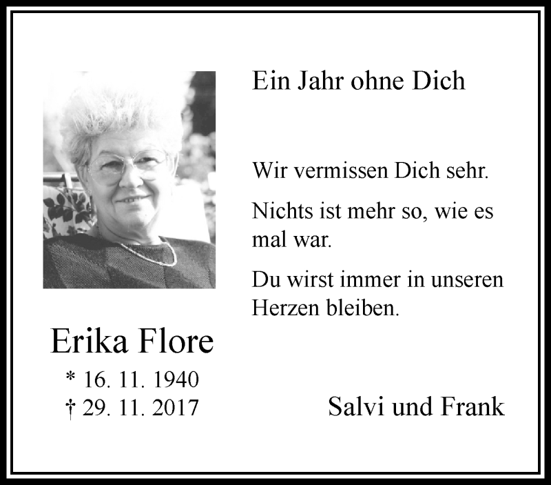  Traueranzeige für Erika Flore vom 02.12.2018 aus trauer.extra-tipp-moenchengladbach.de