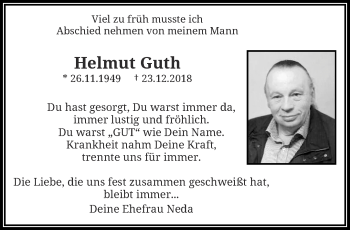 Traueranzeige von Helmut Guth von trauer.wuppertaler-rundschau.de