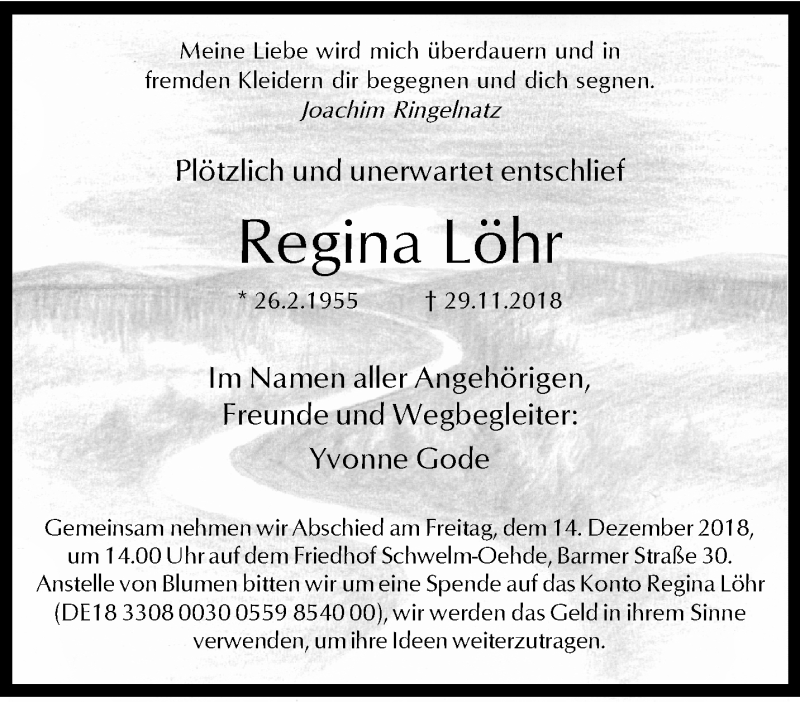  Traueranzeige für Regina Löhr vom 08.12.2018 aus trauer.wuppertaler-rundschau.de