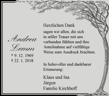 Traueranzeige von Andrea Lemm von trauer.extra-tipp-moenchengladbach.de