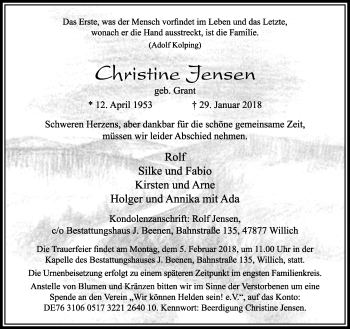 Traueranzeige von Christine Jensen von trauer.extra-tipp-moenchengladbach.de