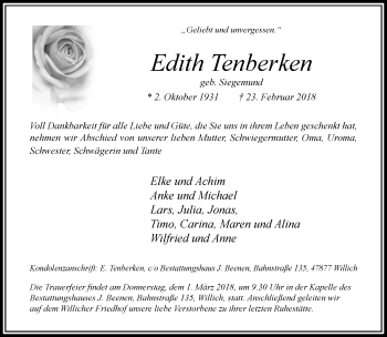 Traueranzeige von Edith Tenberken von trauer.extra-tipp-moenchengladbach.de