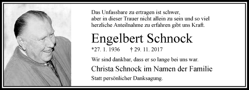  Traueranzeige für Engelbert Schnock vom 04.02.2018 aus trauer.extra-tipp-moenchengladbach.de