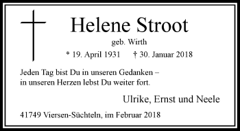 Traueranzeige von Helene Stroot von trauer.extra-tipp-moenchengladbach.de