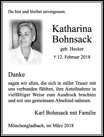 Traueranzeige von Katharina Bohnsack von trauer.extra-tipp-moenchengladbach.de