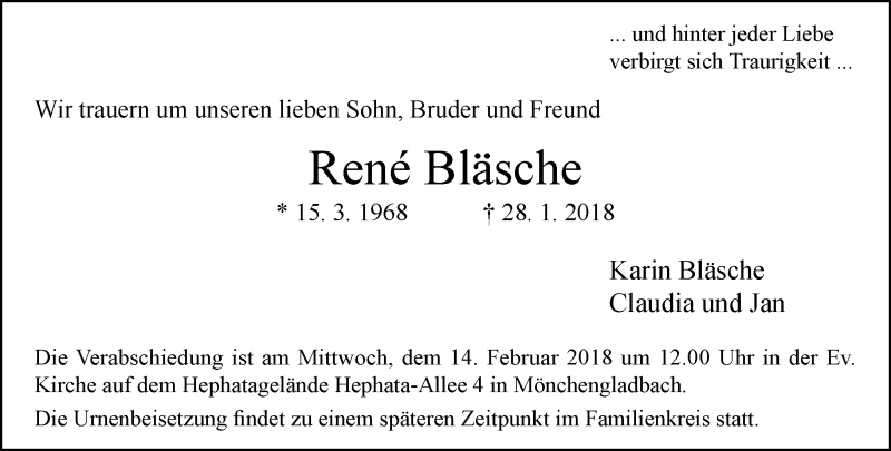  Traueranzeige für Rene Bläsche vom 11.02.2018 aus trauer.extra-tipp-moenchengladbach.de