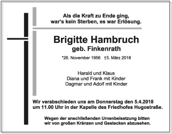 Traueranzeige von Brigitte Hambruch von trauer.wuppertaler-rundschau.de