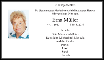Traueranzeige von Erna Müller von trauer.extra-tipp-moenchengladbach.de
