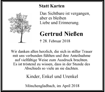 Traueranzeige von Gertrud Nießen von trauer.extra-tipp-moenchengladbach.de