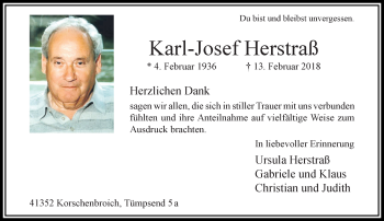 Traueranzeige von Karl-Josef Herstraß von trauer.extra-tipp-moenchengladbach.de