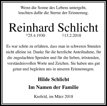 Traueranzeige von Reinhard Schlicht von trauer.mein.krefeld.de