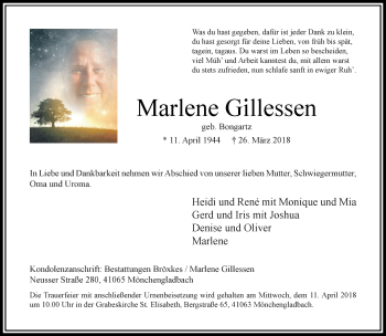 Traueranzeige von Marlene Gillessen von trauer.extra-tipp-moenchengladbach.de