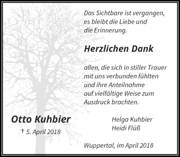 Traueranzeige von Otto Kuhbier von trauer.wuppertaler-rundschau.de