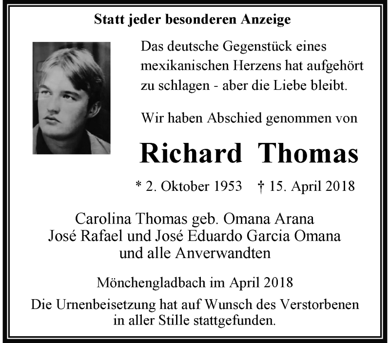  Traueranzeige für Richard Thomas vom 22.04.2018 aus trauer.extra-tipp-moenchengladbach.de