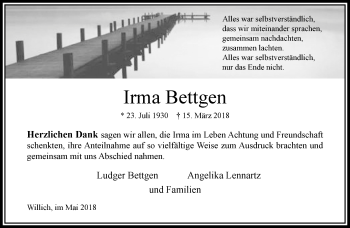 Traueranzeige von Irma Bettgen von trauer.extra-tipp-moenchengladbach.de