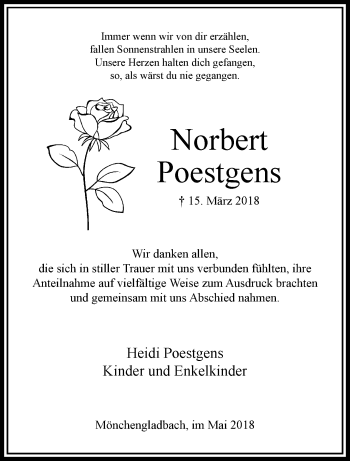 Traueranzeige von Norbert Poestgens von trauer.extra-tipp-moenchengladbach.de