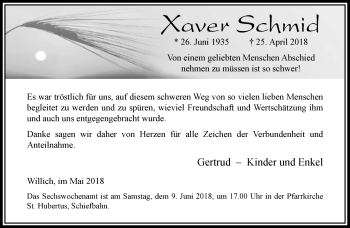 Traueranzeige von Xaver Schmid von trauer.extra-tipp-moenchengladbach.de