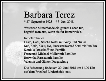 Traueranzeige von Barbara Tercz von trauer.duesseldorfer-anzeiger.de