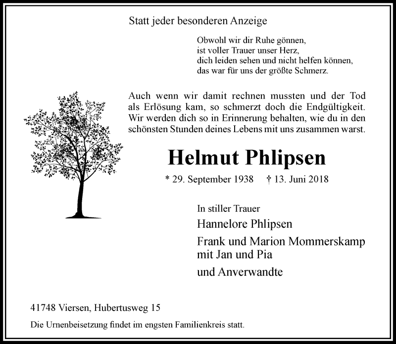  Traueranzeige für Helmut Phlipsen vom 24.06.2018 aus trauer.extra-tipp-moenchengladbach.de