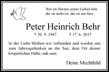 Traueranzeige von Peter Heinrich Behr von trauer.extra-tipp-moenchengladbach.de