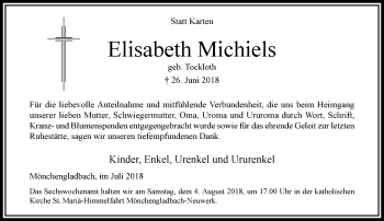 Traueranzeige von Elisabeth Michiels von trauer.extra-tipp-moenchengladbach.de