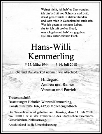 Traueranzeige von Hans-Willi Kemmerling von trauer.extra-tipp-moenchengladbach.de