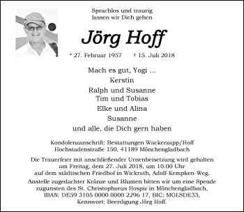 Traueranzeige von Jörg Hoff von trauer.extra-tipp-moenchengladbach.de