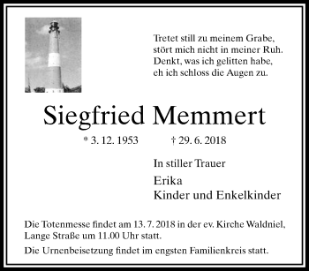 Traueranzeige von Siegfried Memmert von trauer.extra-tipp-moenchengladbach.de