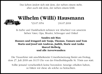 Traueranzeige von Wilhelm  Hausmann von trauer.mein.krefeld.de