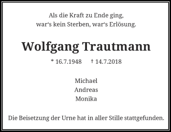 Traueranzeige von Wolfgang Trautmann von trauer.wuppertaler-rundschau.de