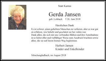 Traueranzeige von Gerda Jansen von trauer.extra-tipp-moenchengladbach.de
