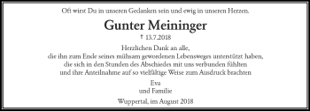 Traueranzeige von Gunter Meininger von trauer.wuppertaler-rundschau.de